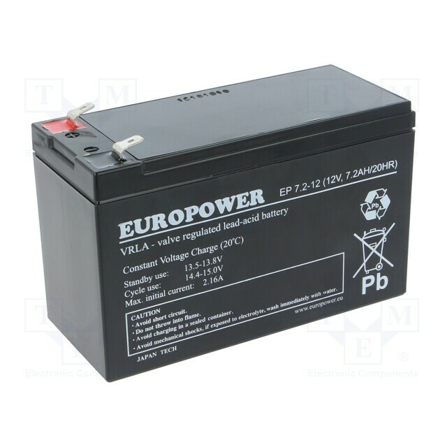 EUROPOWER Re-battery: acid-lead; 12V; 7.2Ah