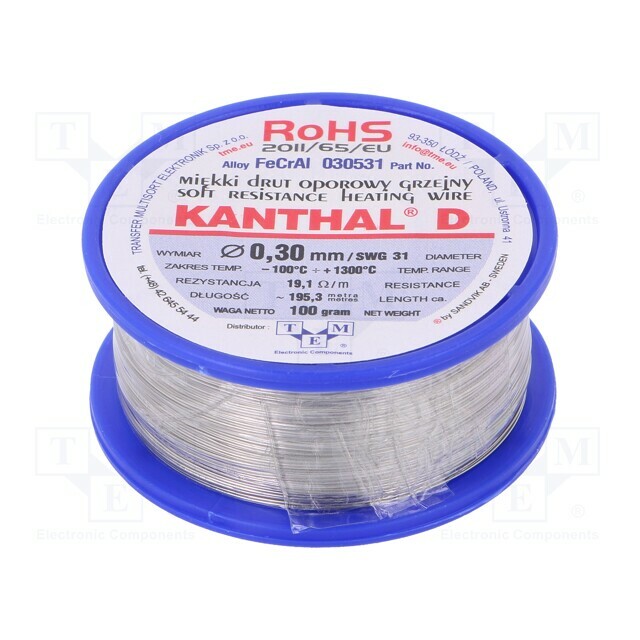 Resistance wire; 19.1Ω/m; -100÷1300°C; 0