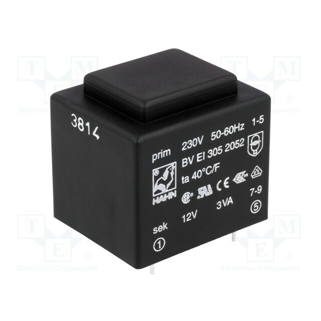 HAHN Transformer: encapsulated; 3VA; 230VAC; 12V
