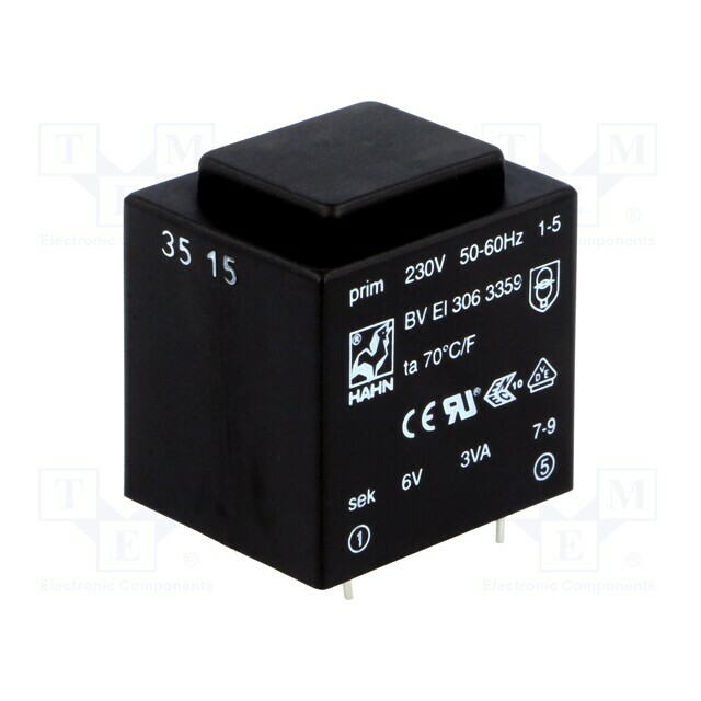 HAHN Transformer: encapsulated; 3VA; 230VAC; 6V