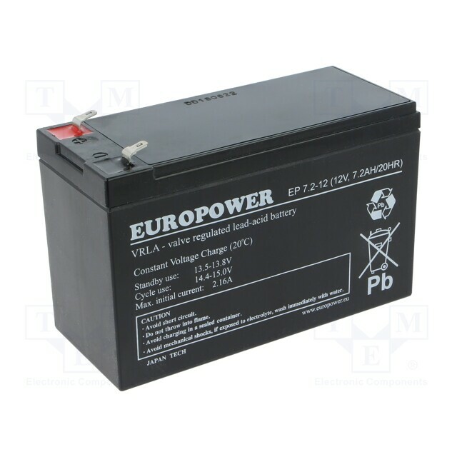 EUROPOWER Re-battery: acid-lead; 12V; 7.2Ah