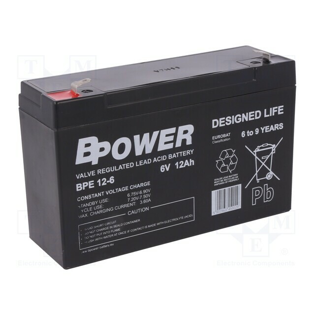 BPOWER Re-battery: acid-lead; 6V; 12Ah; AGM