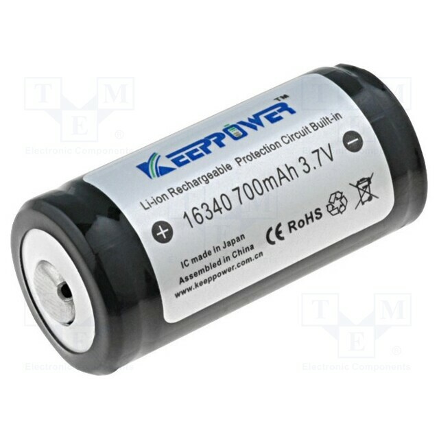 KEEPPOWER Re-battery: Li-Ion; 16340; 700mAh; 3