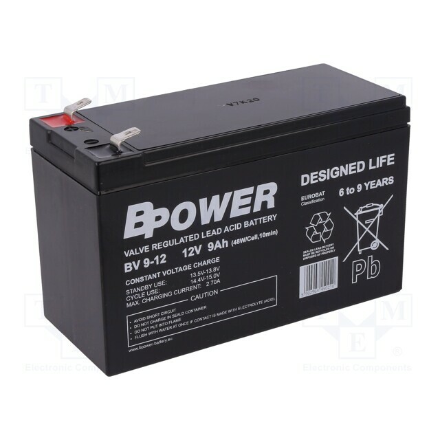 BPOWER Re-battery: acid-lead; 12V; 9Ah; AGM