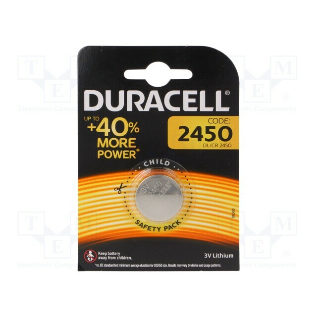 DURACELL Battery: lithium; coin; CR2450; 3V