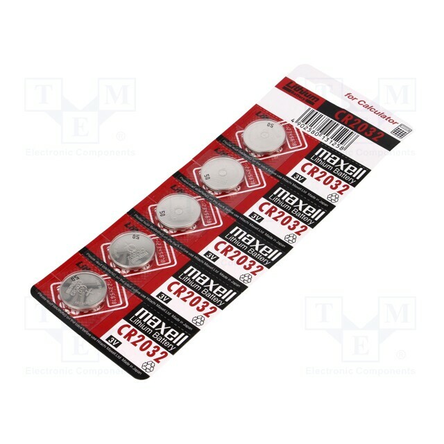 Battery: lithium; coin; CR2032; 3V; non-rechargeable