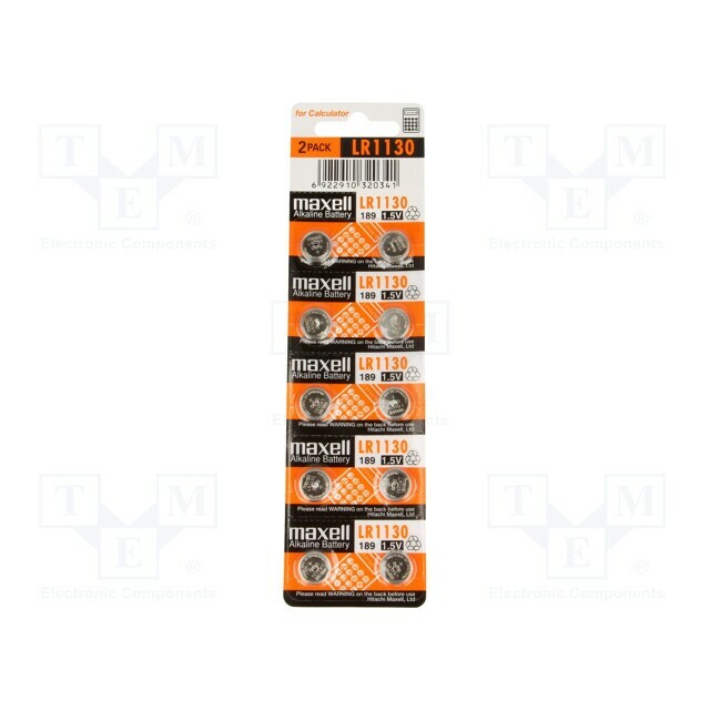 Battery: alkaline; coin; LR1130,LR54,SR54
