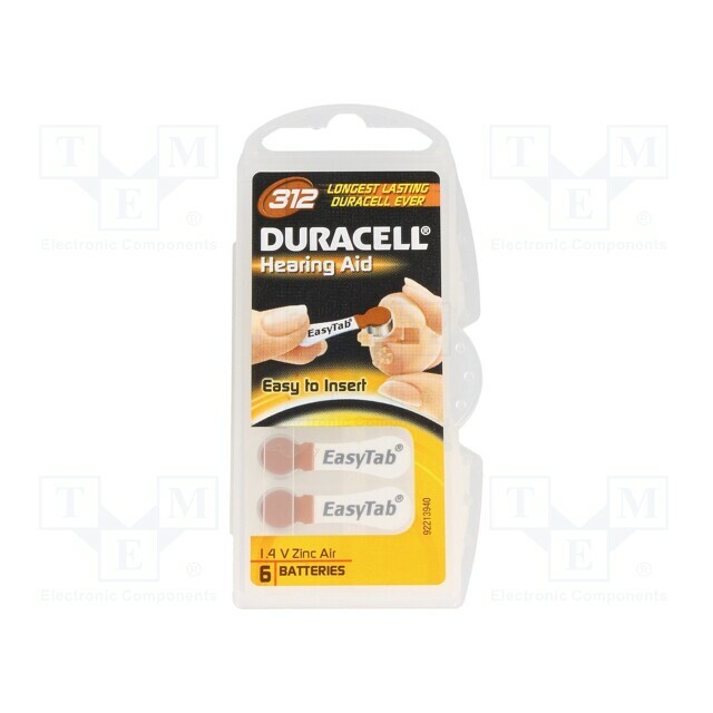 DURACELL Battery: zinc air (ZnO2); coin