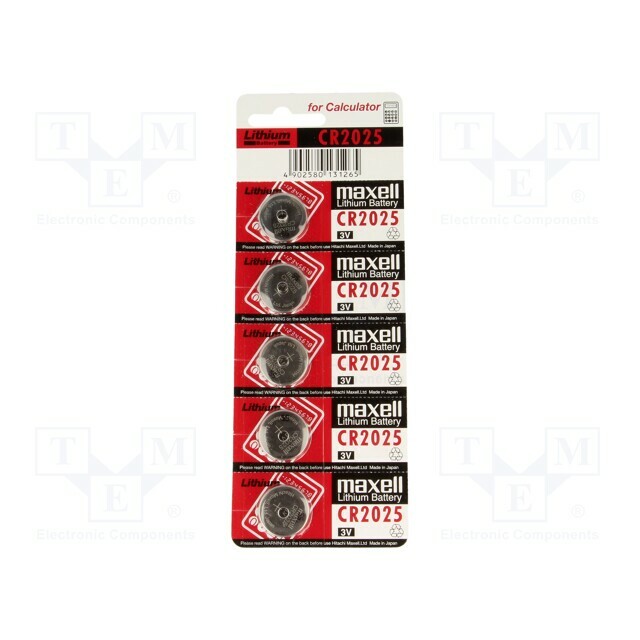 Battery: lithium; coin; CR2025; 3V; non-rechargeable