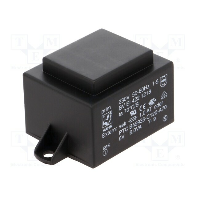 HAHN Transformer: encapsulated; 6VA; 230VAC; 6V