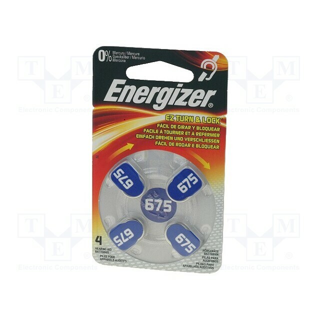 ENERGIZER Battery: zinc air (ZnO2); coin