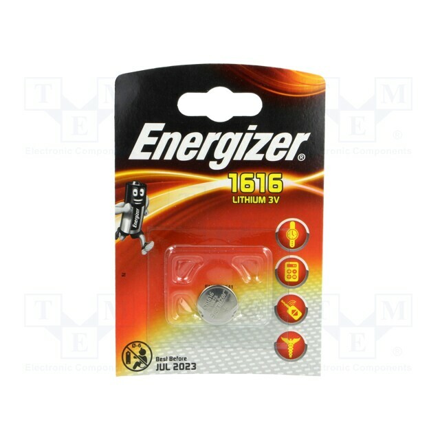 ENERGIZER Battery: lithium; coin; CR1616; 3V