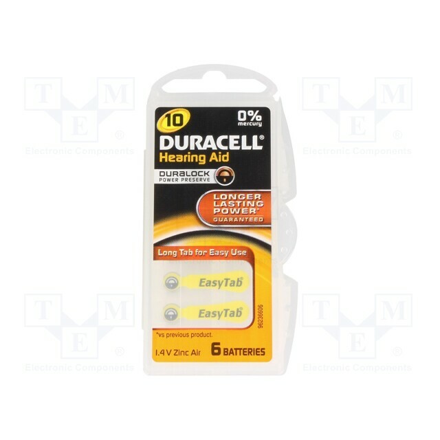 DURACELL Battery: zinc air (ZnO2); coin