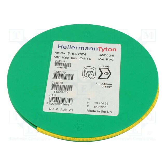 HELLERMANNTYTON Markers; Marking: G; 2÷5mm; PVC