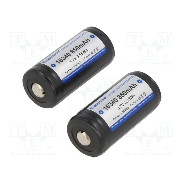 KEEPPOWER Re-battery: Li-Ion; 16340; 850mAh; 3