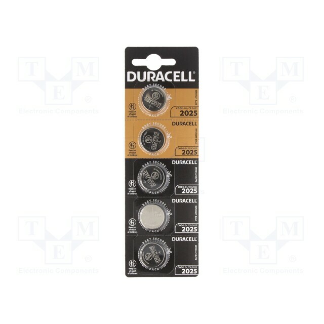 DURACELL Battery: lithium; coin; CR2025; 3V