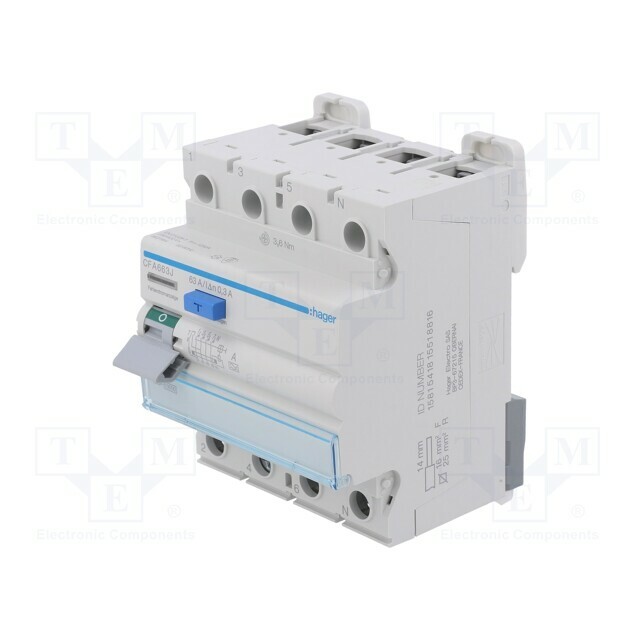 HAGER RCD breaker; Inom: 63A; Ires: