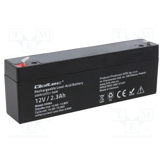 QOLTEC Re-battery: acid-lead; 12V; 2.3Ah