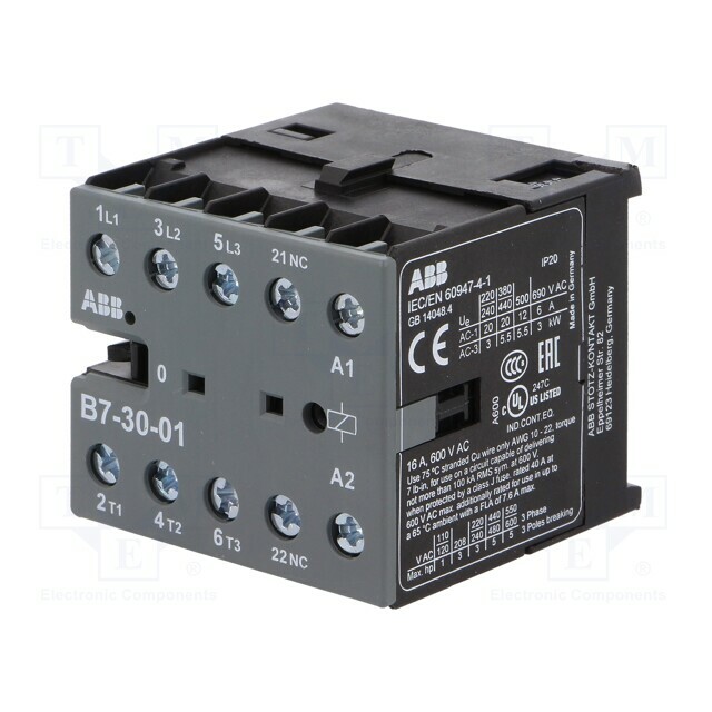 ABB Contactor: 3-pole; NO x3; Auxiliary