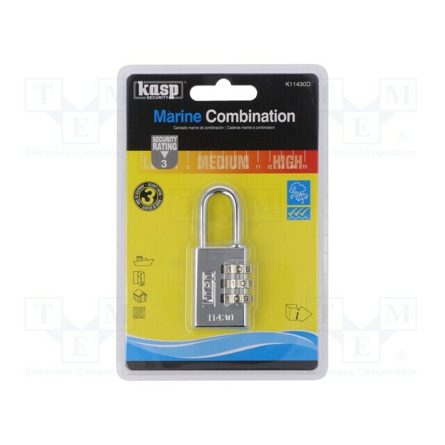 KASP Padlock; shackle,combination code; stainless