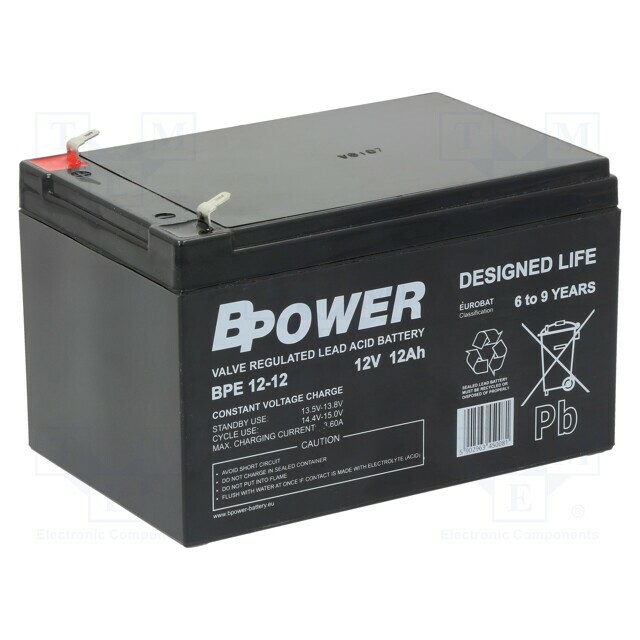 BPOWER Re-battery: acid-lead; 12V; 12Ah; AGM