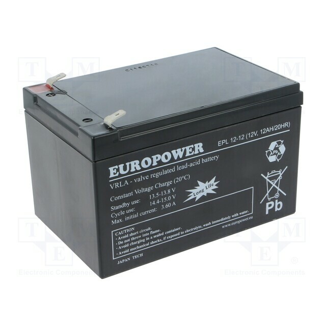 EUROPOWER Re-battery: acid-lead; 12V; 12Ah; AGM