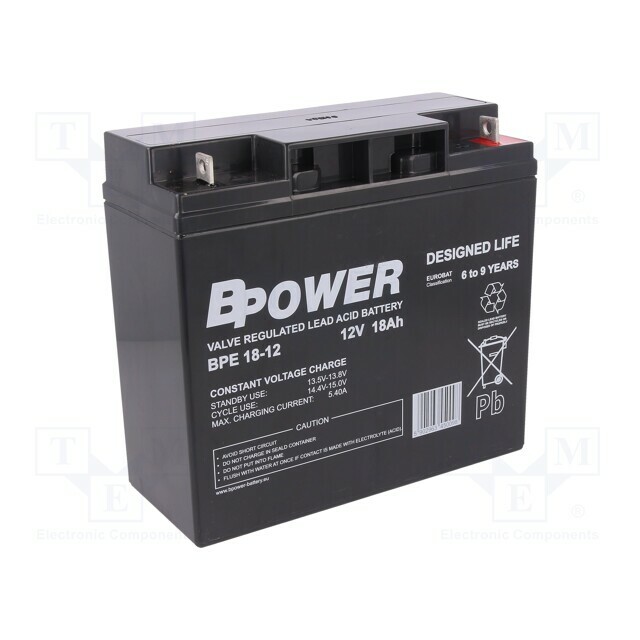 BPOWER Re-battery: acid-lead; 12V; 18Ah; AGM