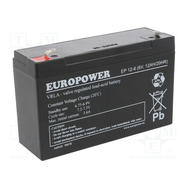 EUROPOWER Re-battery: acid-lead; 6V; 12Ah; AGM