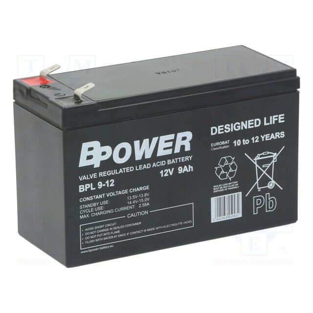 BPOWER Re-battery: acid-lead; 12V; 9Ah; AGM