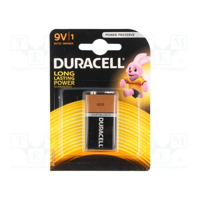 DURACELL Battery: alkaline; 6F22; 9V; non-rechargeable