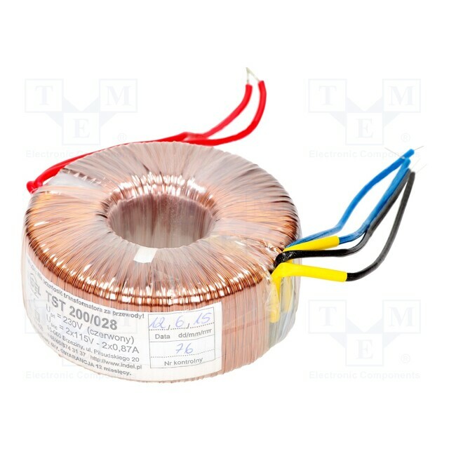 INDEL Transformer: toroidal; 200VA; 230VAC; 115V