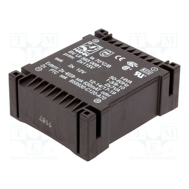 HAHN Transformer: encapsulated; 14VA; 115VACx2; 12V