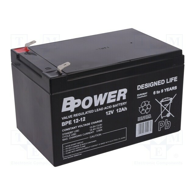 BPOWER Re-battery: acid-lead; 12V; 12Ah; AGM