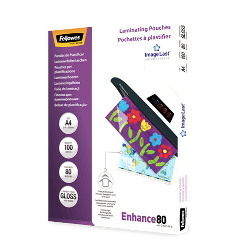 Laminēšanas plēves Fellowes A4 100gab 80u