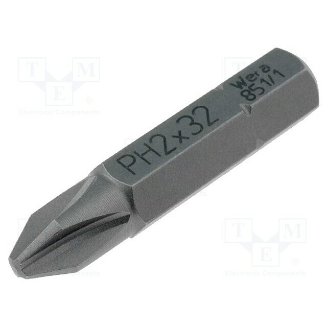 Screwdriver bit; Phillips; PH2; 1/4"; Overall