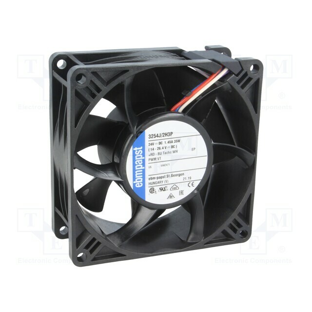 EBM-PAPST Fan: DC; 92x92x38mm; axial; 24VDC