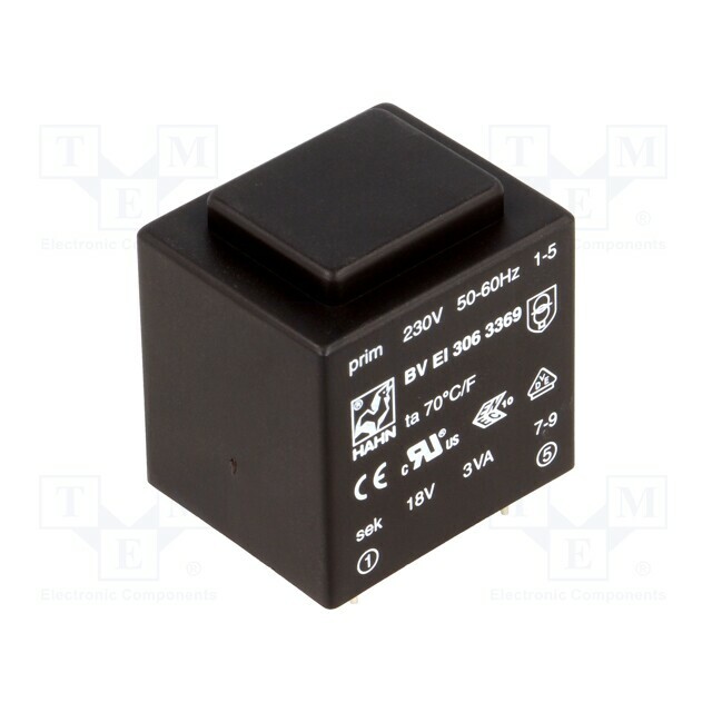 HAHN Transformer: encapsulated; 3VA; 230VAC; 18V