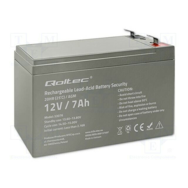 QOLTEC Re-battery: acid-lead; 12V; 7Ah; AGM