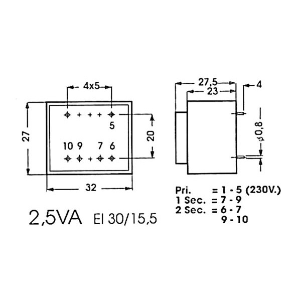 ENCAPSULATED TRANSFORMER 2.5VA 1 x