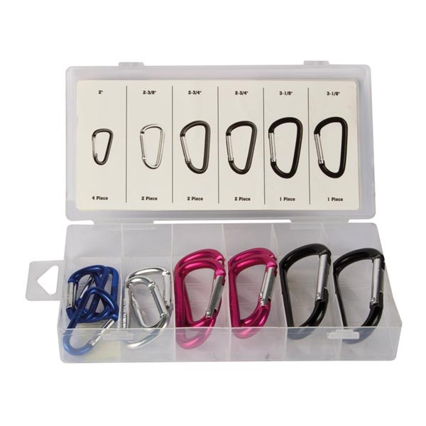 Snap D-ring assortment, aluminium,12 pieces