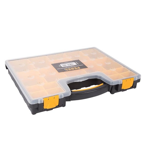 Plastic storage box with removable bins