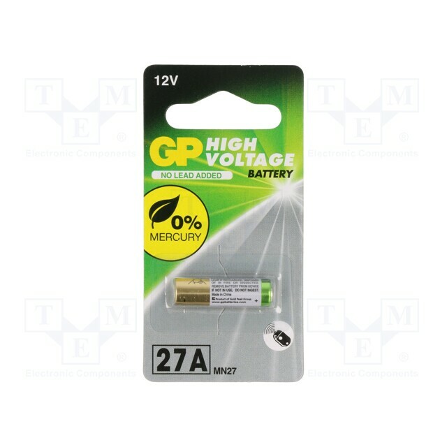 Battery: alkaline; 27A,8LR50,A27,MN27