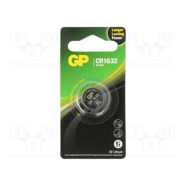Battery: lithium; coin; CR1632; 3V; 140mAh