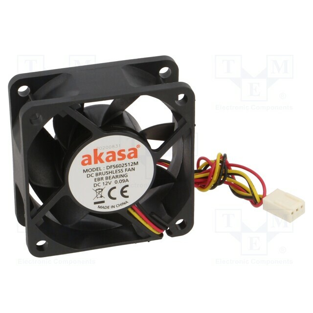 Akasa Fan: DC; 60x60x25mm; axial; 12VDC