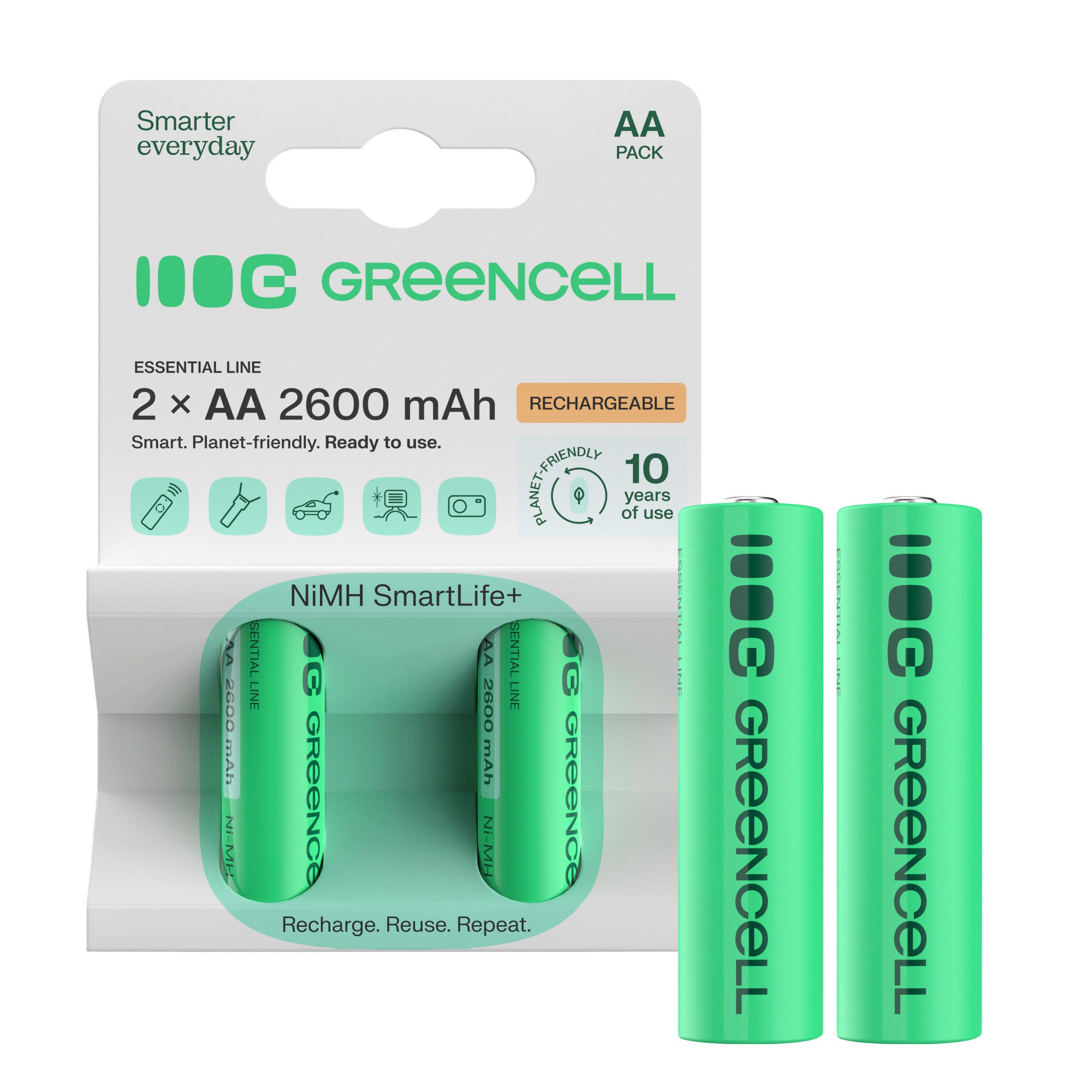 Green Cell Rechargeable Batteries 2x AA