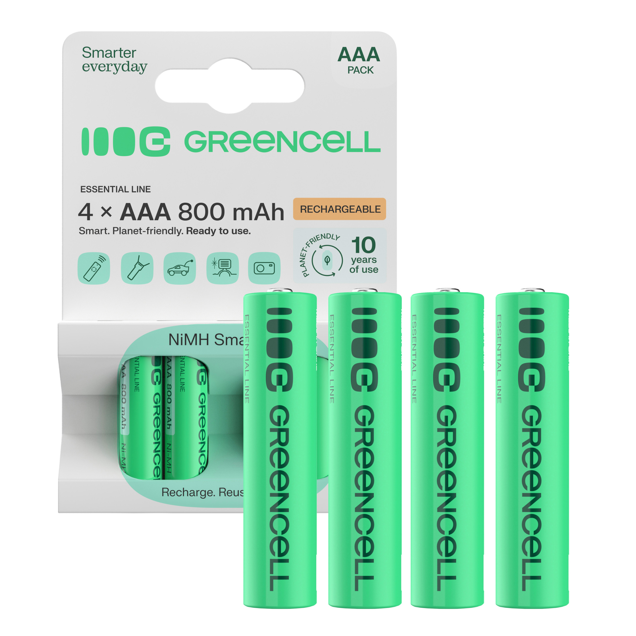Green Cell Rechargeable Batteries 4x AAA