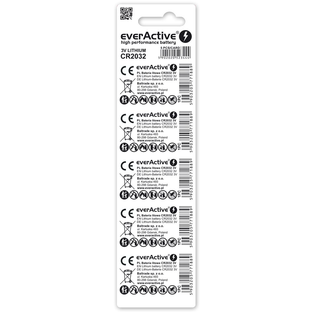 CR2032 baterijas 3V everActive litija -