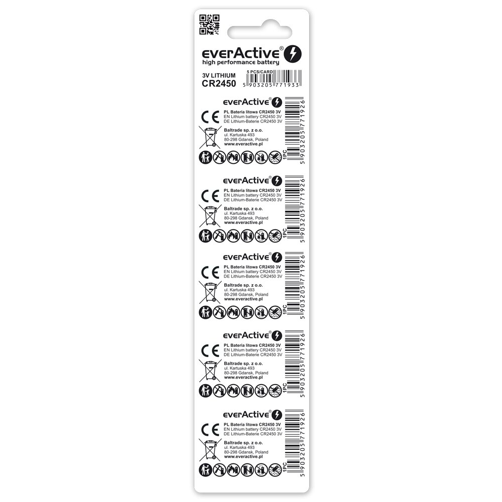 EVERACTIVE CR2450 baterijas 3V evarActive litija