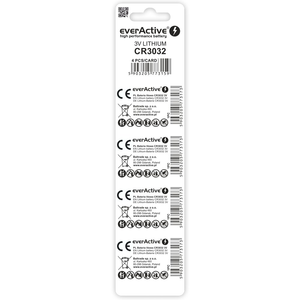 CR3032 baterijas everActive litija iepakojumā 4