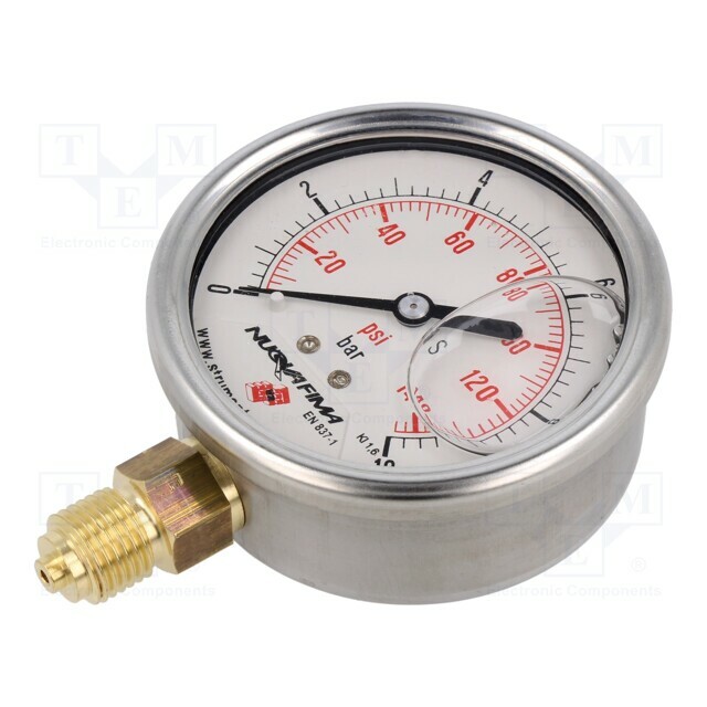 PNEUMAT Glycerin manometer; 0÷10bar; bottom connection